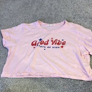 Pink Crop Top with 'Good Vibe' Print